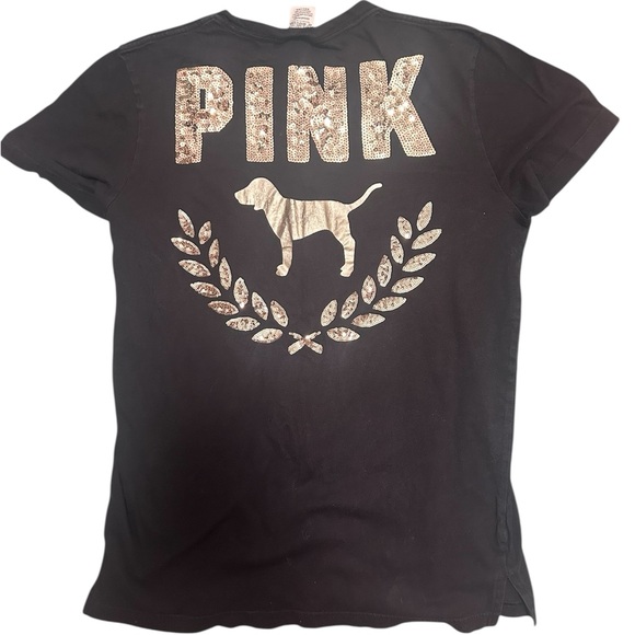 PINK Victoria's Secret Black Tee with Gold Accents - Picture 1 of 2